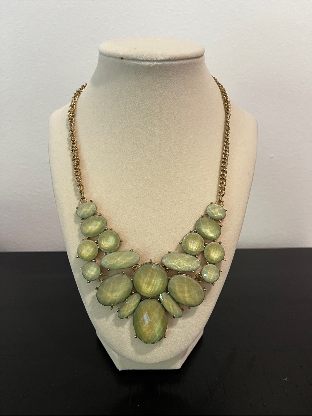 Gold-Chain Green Statement Bib Necklace